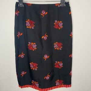 Etcetera Embroidered Fringe Silk Skirt